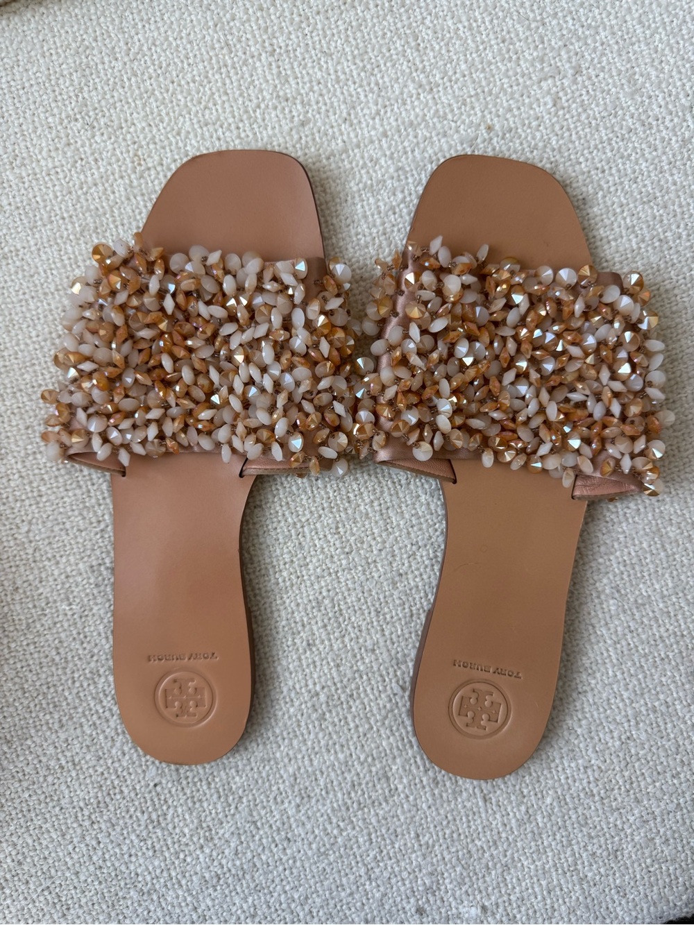 Tory Burch Tan and Blush Beaded Slide Sandals - Picture 5 of 5